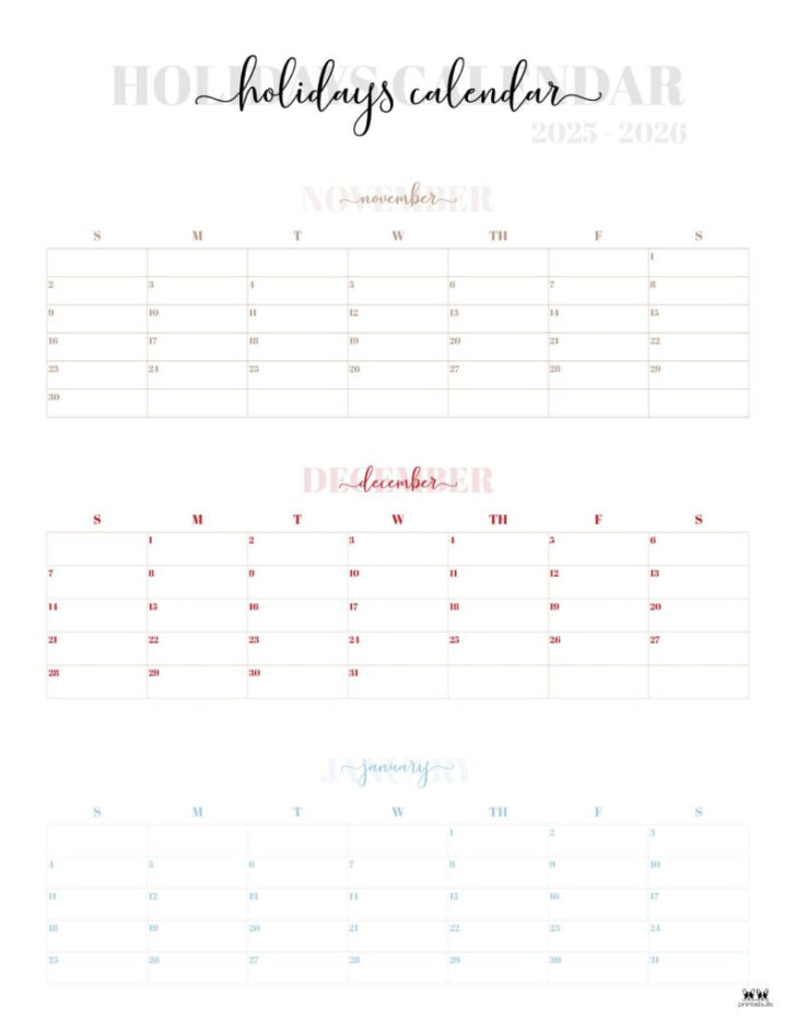 November December 2025 – January 2026 Printable Calendar November December 2025 – January 2026 Printable Calendar