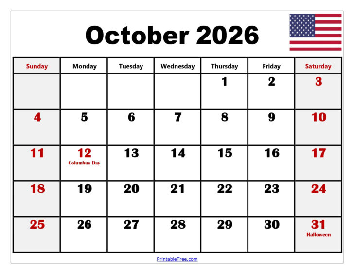 2026 Calendar Printable October