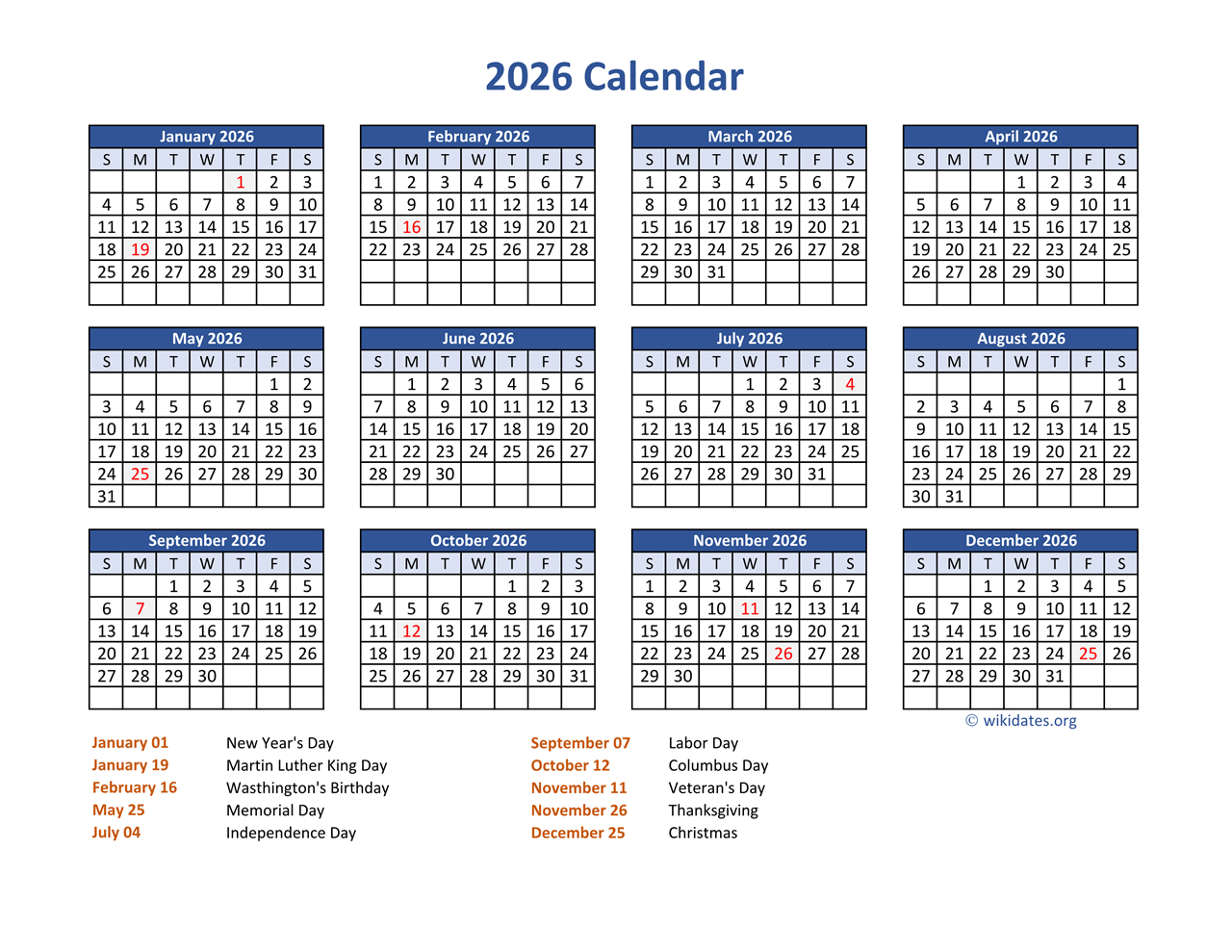 Pdf Calendar 2026 With Federal Holidays | Wikidates pertaining to 2026 Calendar Printable Wiki