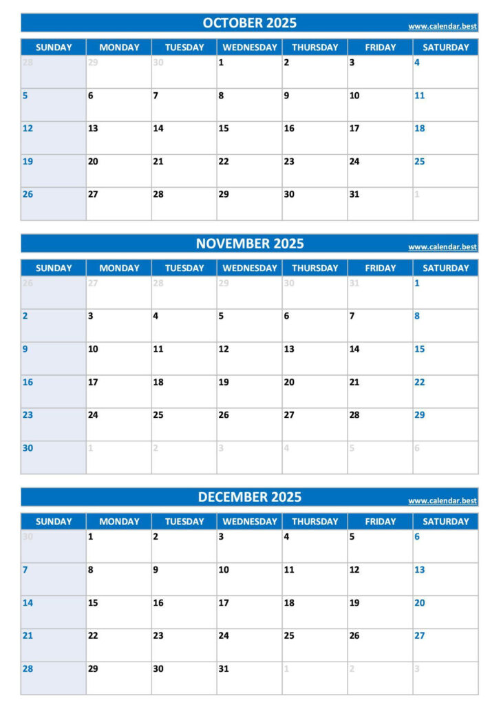 October November and December 2025 Calendar