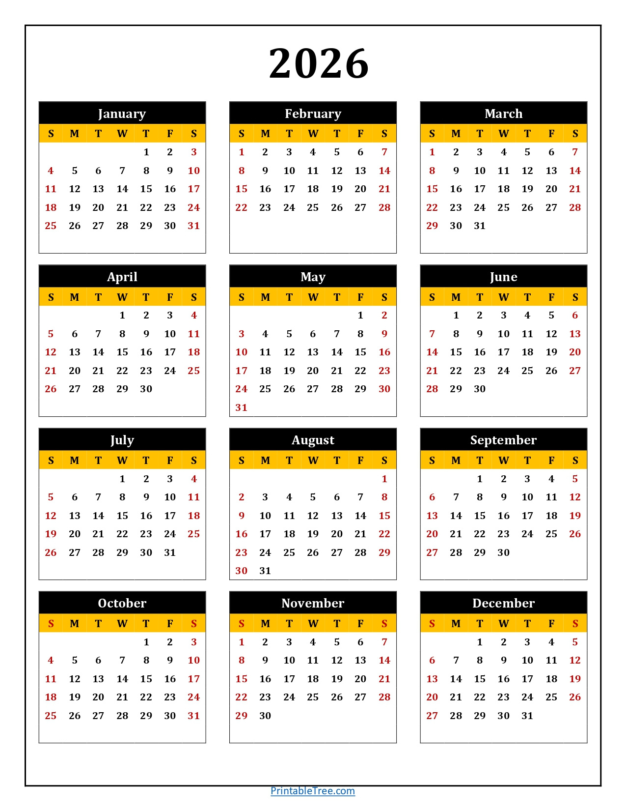 Printable Calendar 2026 One Page With Holidays (Single Page) 2026 within I Need A 2026 Calendar