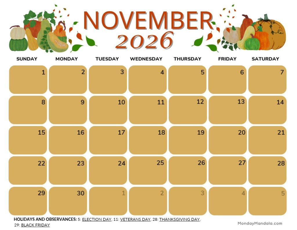 Printable Calendars For 2025 &amp;amp; 2026 (Free Pdfs) throughout Nov 2026 Calendar Printable Free