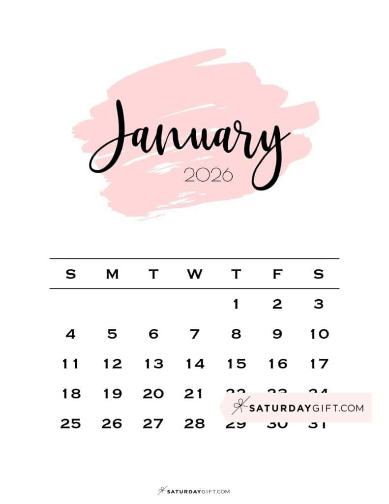 Printable Pink Calendars 2026 - Perfect For Home Office | Saturdaygift with January 2026 Calendar Printable Pink