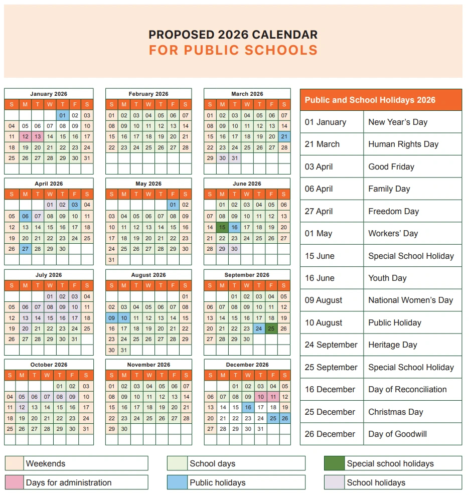 Proposed South Africa School Calendars For 2026 And 2027 with regard to 2026 School Calendar South Africa Printable
