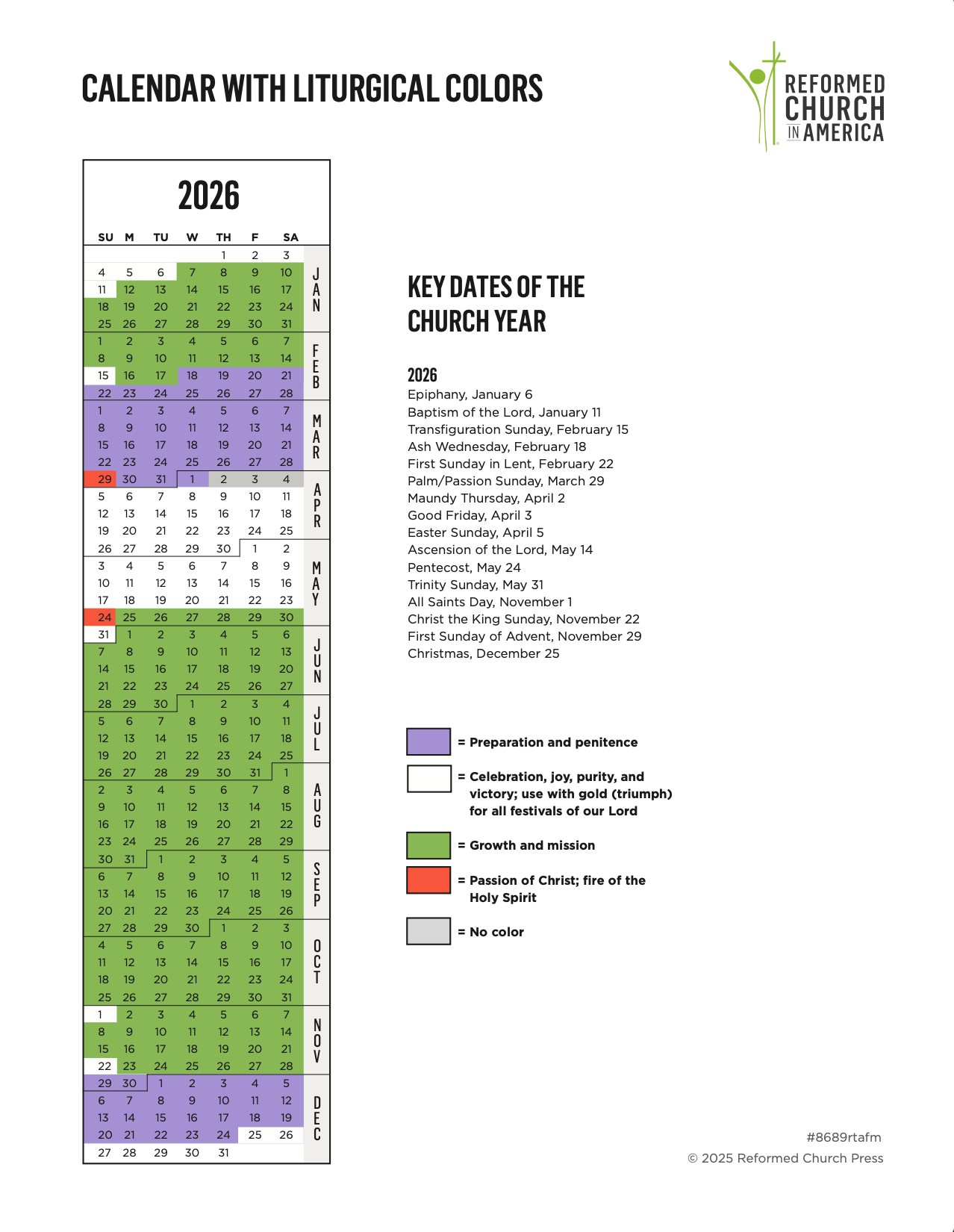 Rca Liturgical Calendar | Reformed Church In America inside Liturgical Calendar 2026 Canada