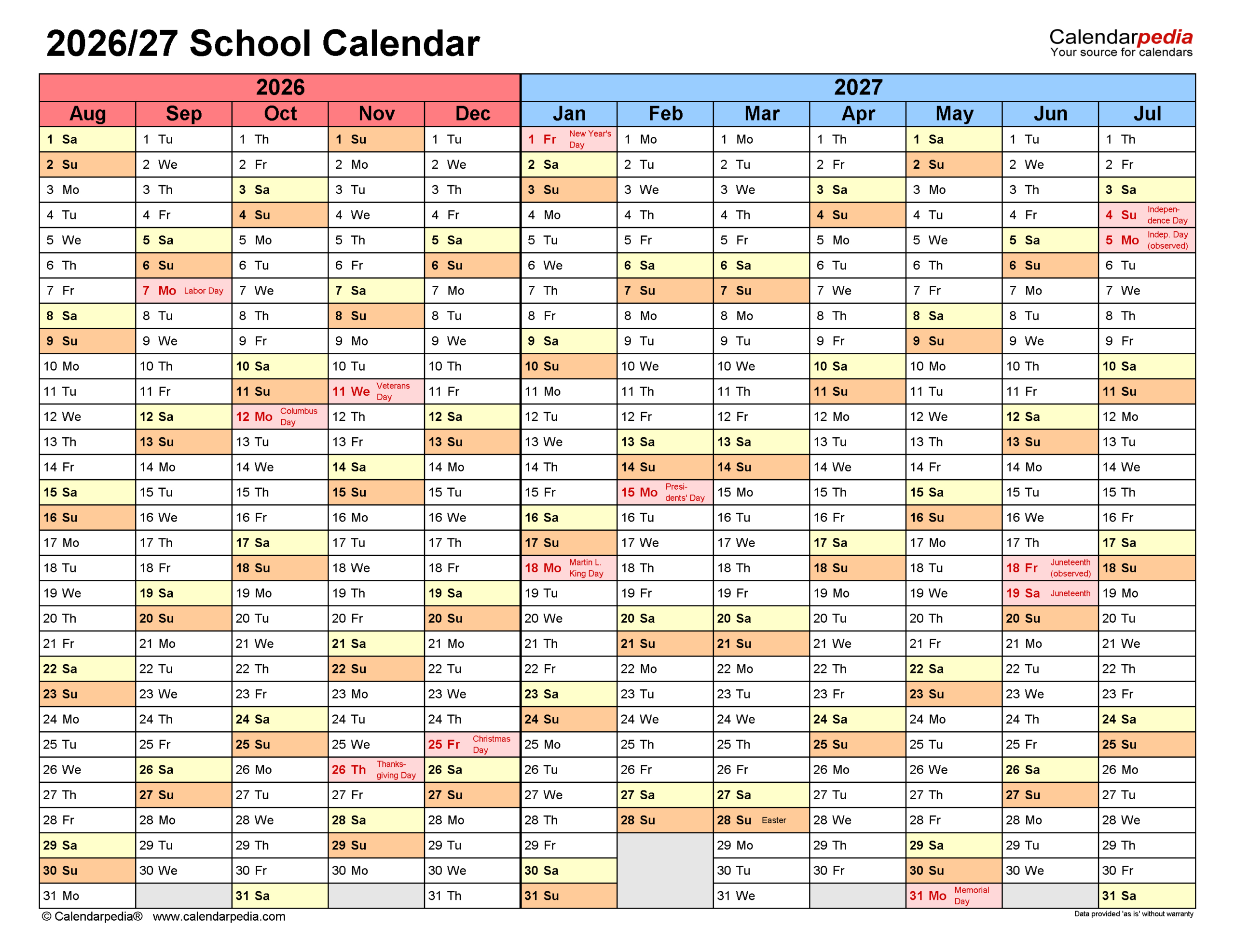 School Calendars 2026/2027 - Free Printable Pdf Templates with regard to HHH School Calendar 2026 - 2027