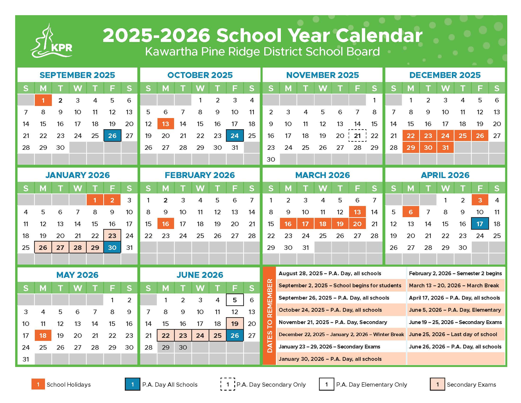 School Calendars | Kawartha Pine Ridge District School Board within Kprdsb 2026 - 2027 Calendar