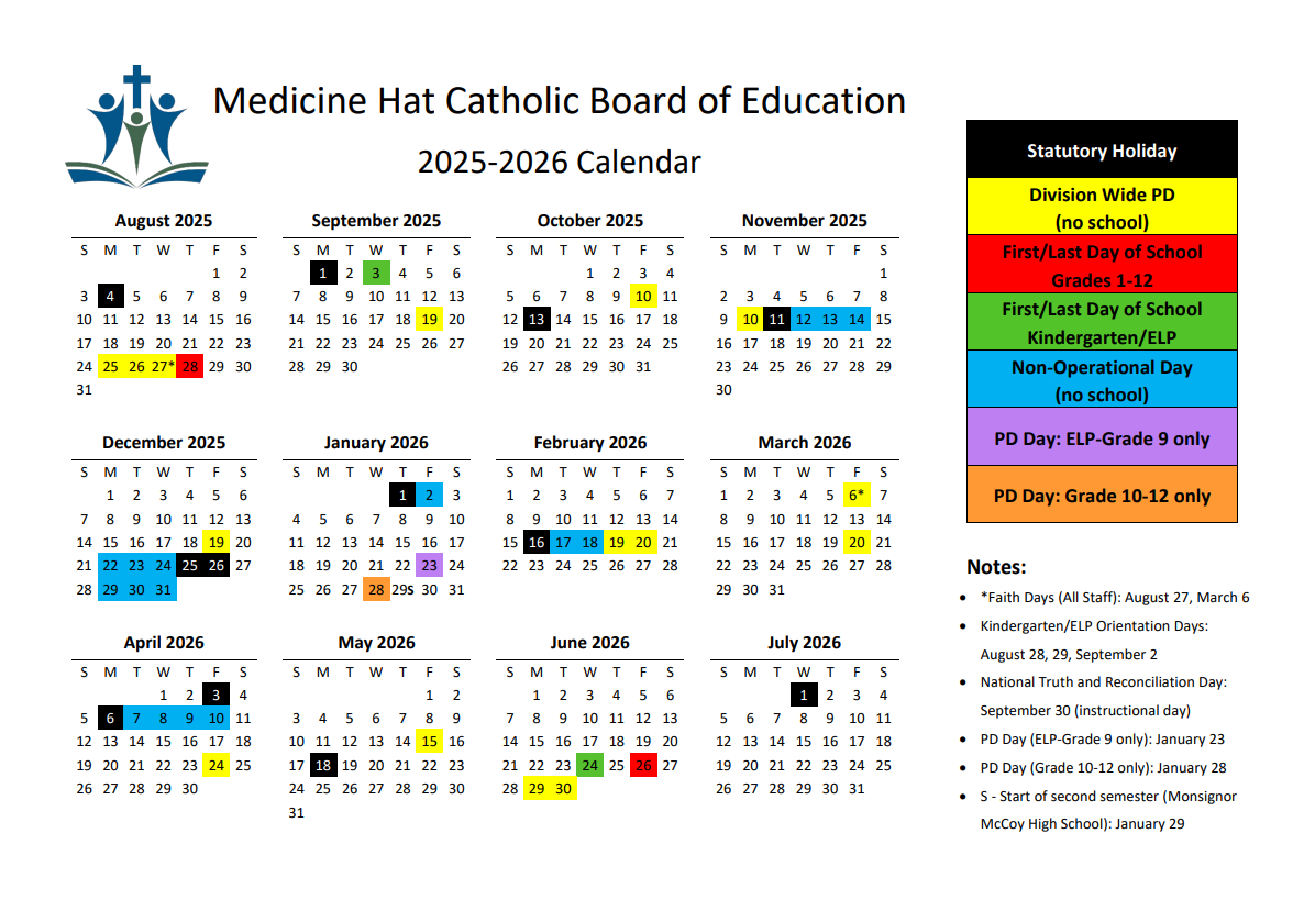 School Year Calendar 2025-2026 | Medicine Hat Catholic Board Of throughout Catholic School Board Calendar 2026