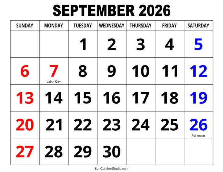 2026 Calendar Printable September