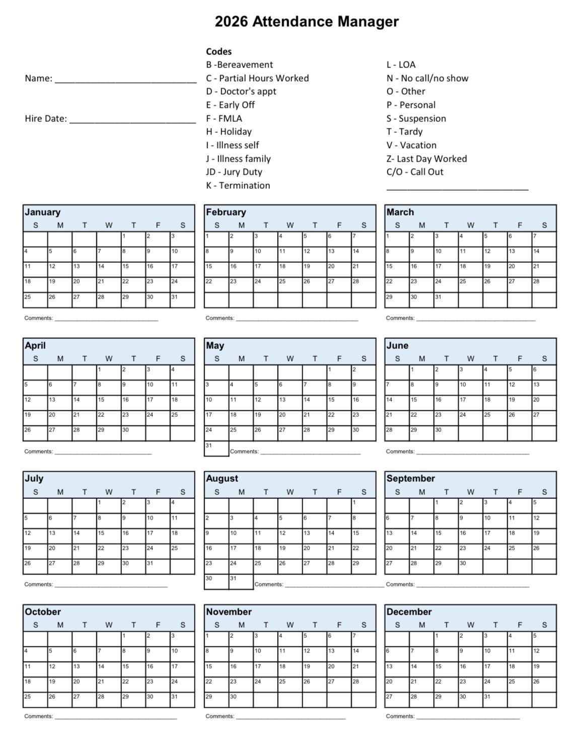 Staff Attendance - Etsy Australia with Staff Attendance For January 2026