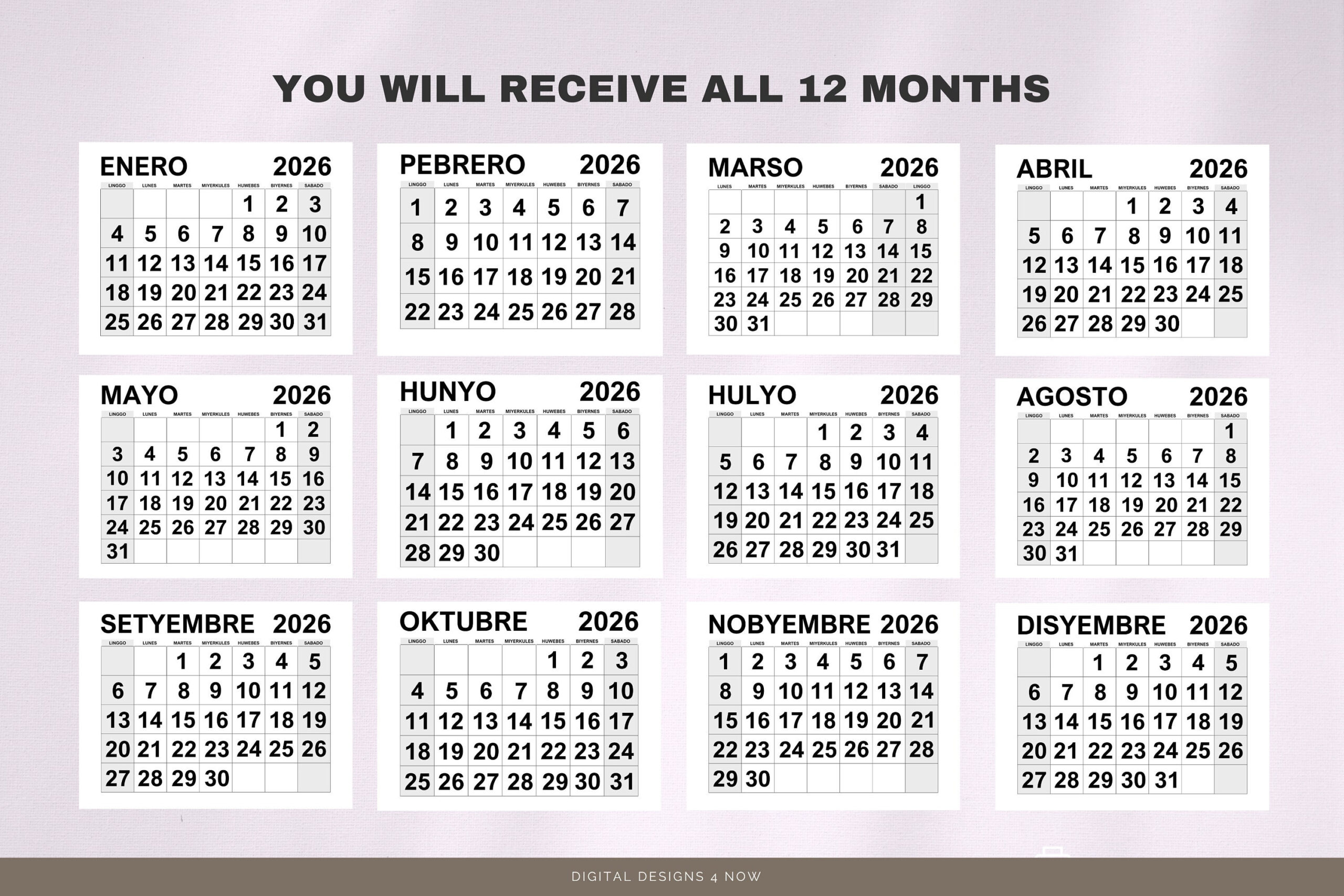 Tagalog 2026 Kalendaryo Pdf | Printable 2026 Filipino Calendar in 2026 Calendar Printable Philippines