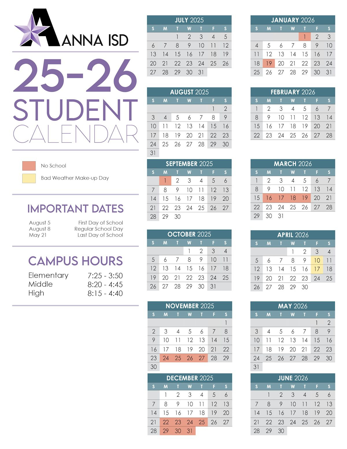The 2025-2026 Anna Isd Student Calendar Is Here | News Details for Hisd 2025 To 2026 Calendar Printable
