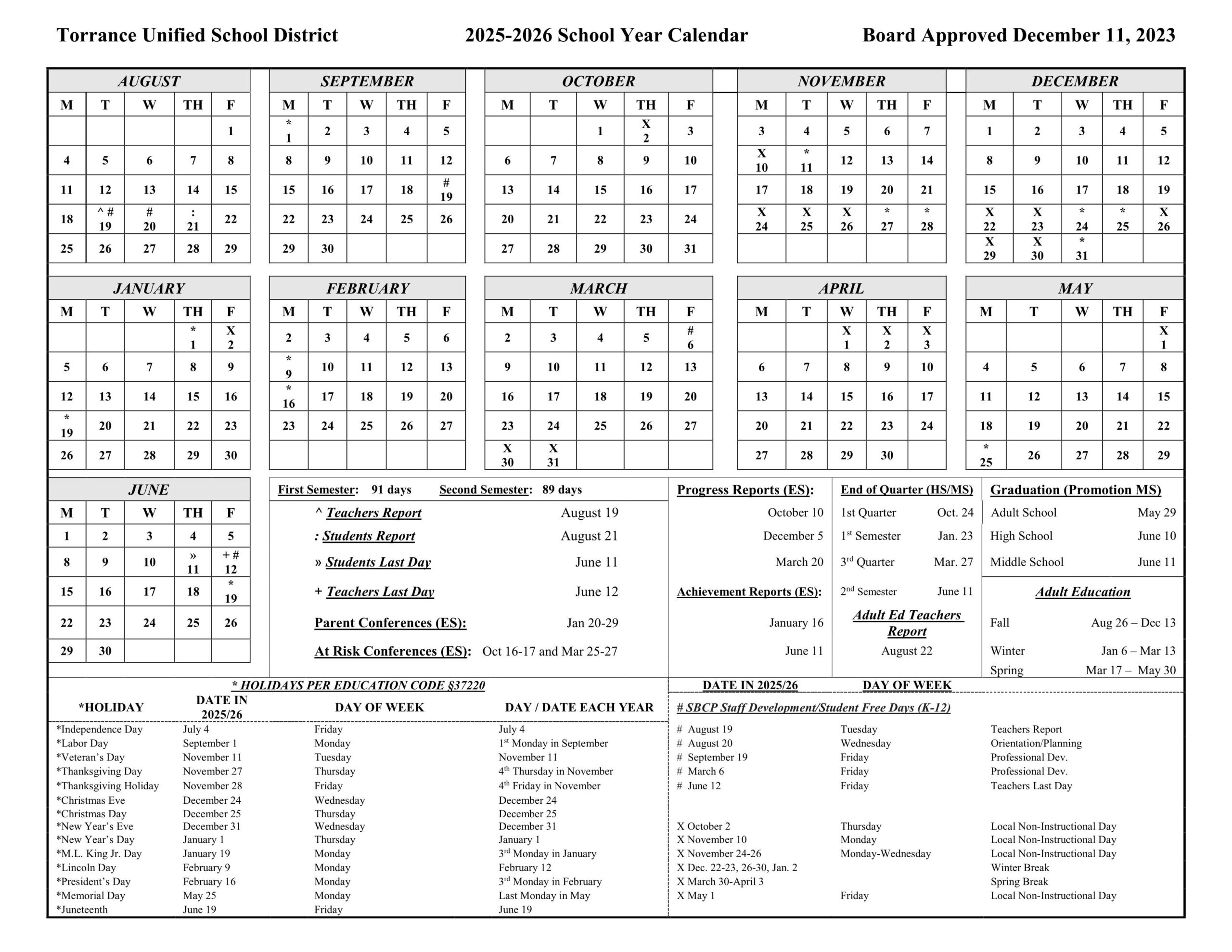 Torrance Unified School Calendar 25-26 [Pdf] - Educounty pertaining to Tusd 2025 To 2026 Calendar Printable