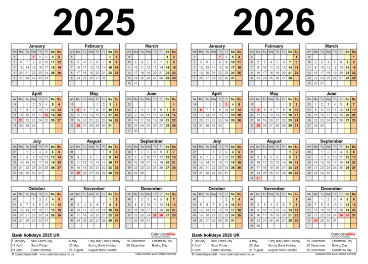 Calendar 2025 and 2026 Printable