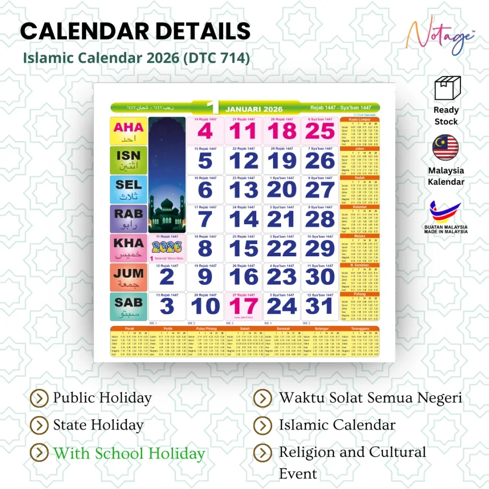 Year 2025 Kalendar Hijrah Table Calendar Desktop Flip Calendar with Islamic Calendar 2026 Malaysia