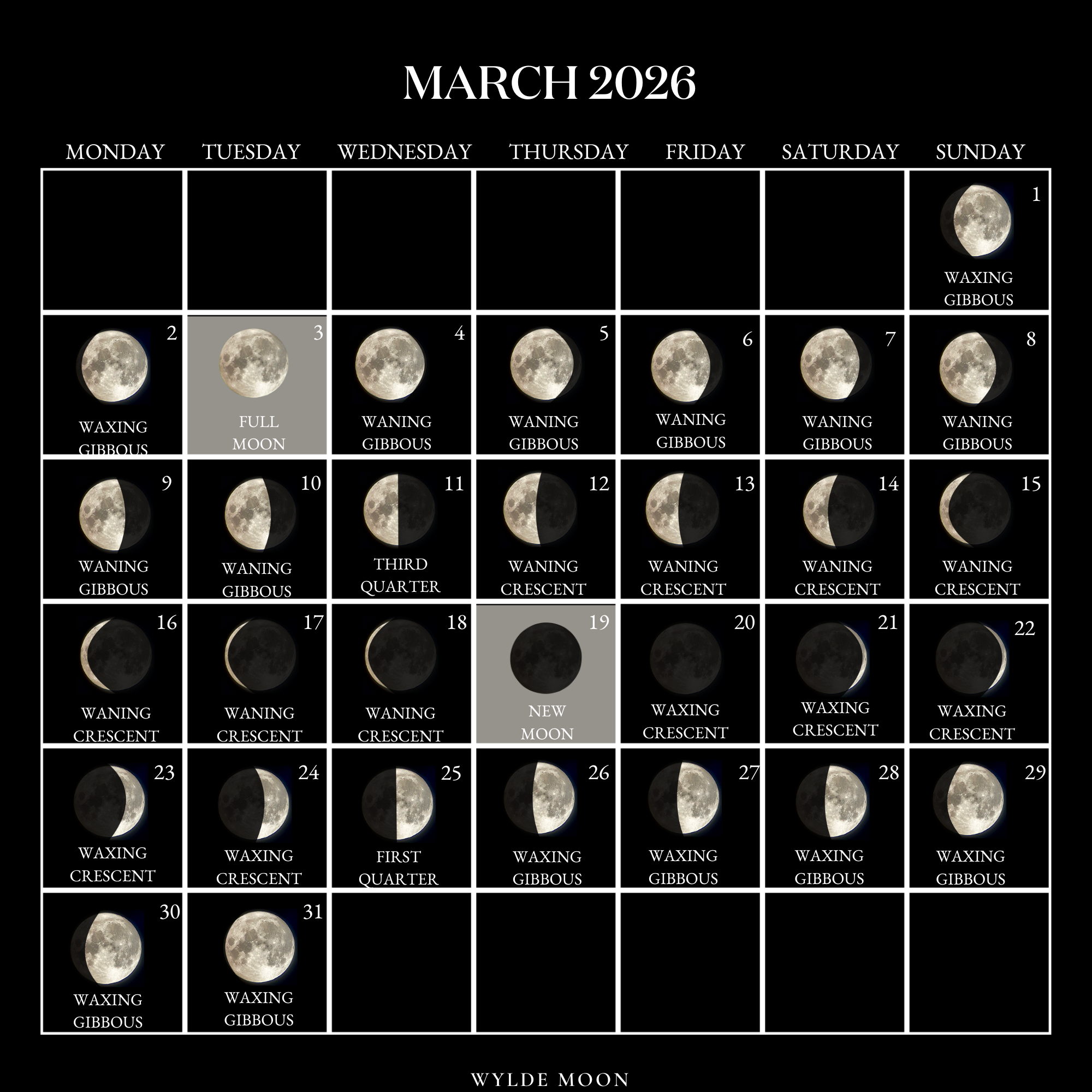 2026 Moon Calendar - Every Phase And Stage Of The Moon with regard to March 2026 Moon Calendar