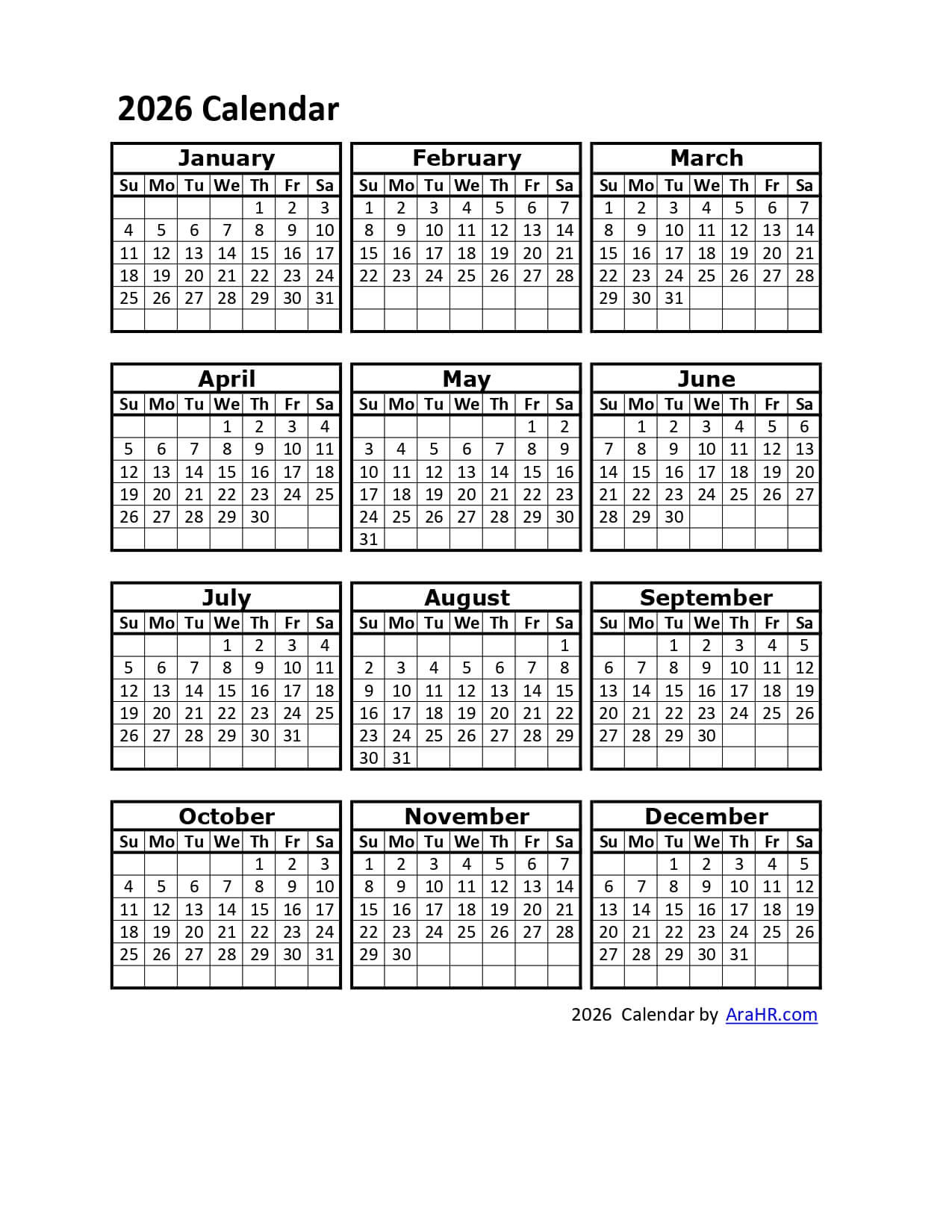 2026 Printable Calendar Template - Excel - Pdf - Image intended for Printable Calendar April 2024 To March 2026