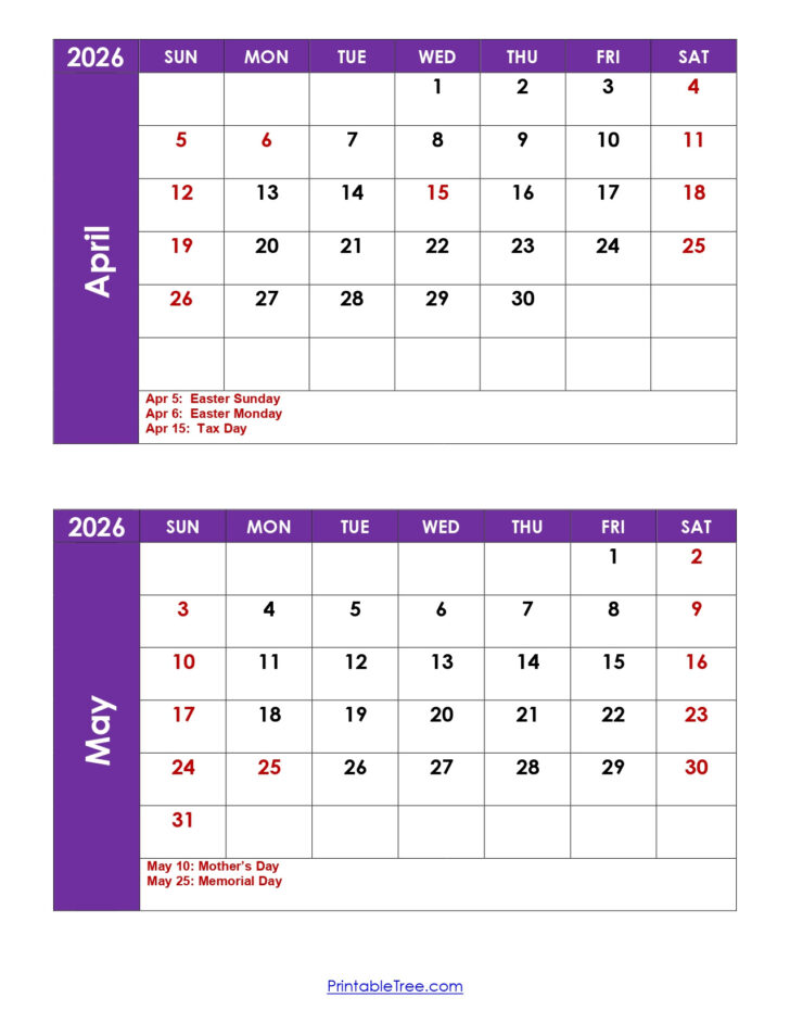 Printable March April May 2026 Calendar