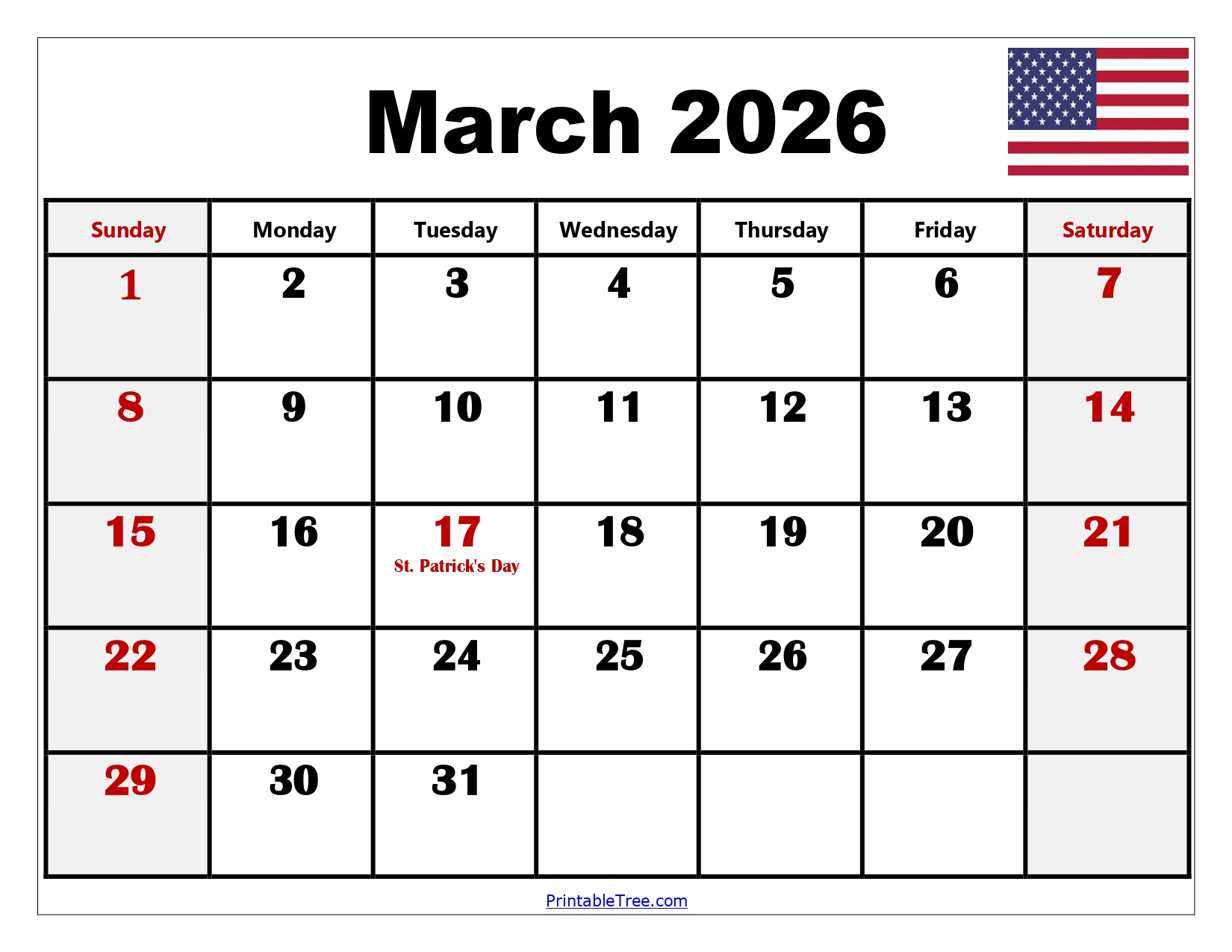 Blank March 2026 Calendar Printable Pdf Templates in Printable March 2026 Calendar with Holidays