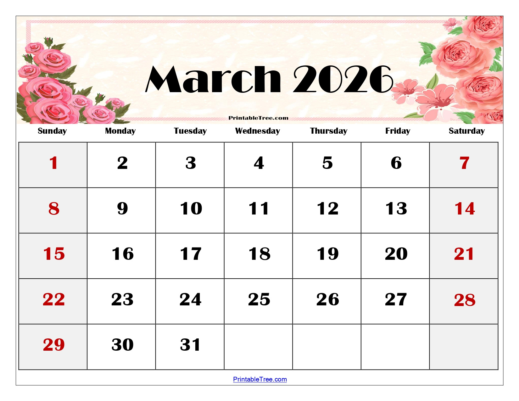 Blank March 2026 Calendar Printable Pdf Templates throughout Printable Calendar March 2026