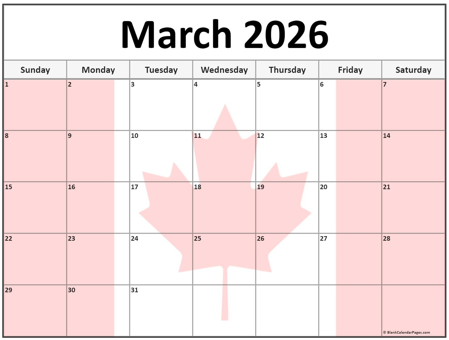 Collection Of March 2026 Photo Calendars With Image Filters. regarding March Calendar 2026 Canada