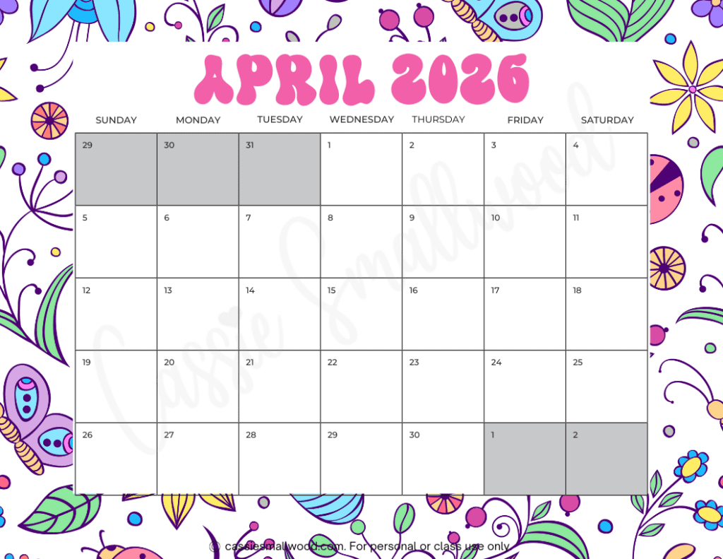 Cute Free Printable 2026 Monthly Calendar (Blank &amp;amp; With Holidays regarding Printable Calendar April 2024 To March 2026