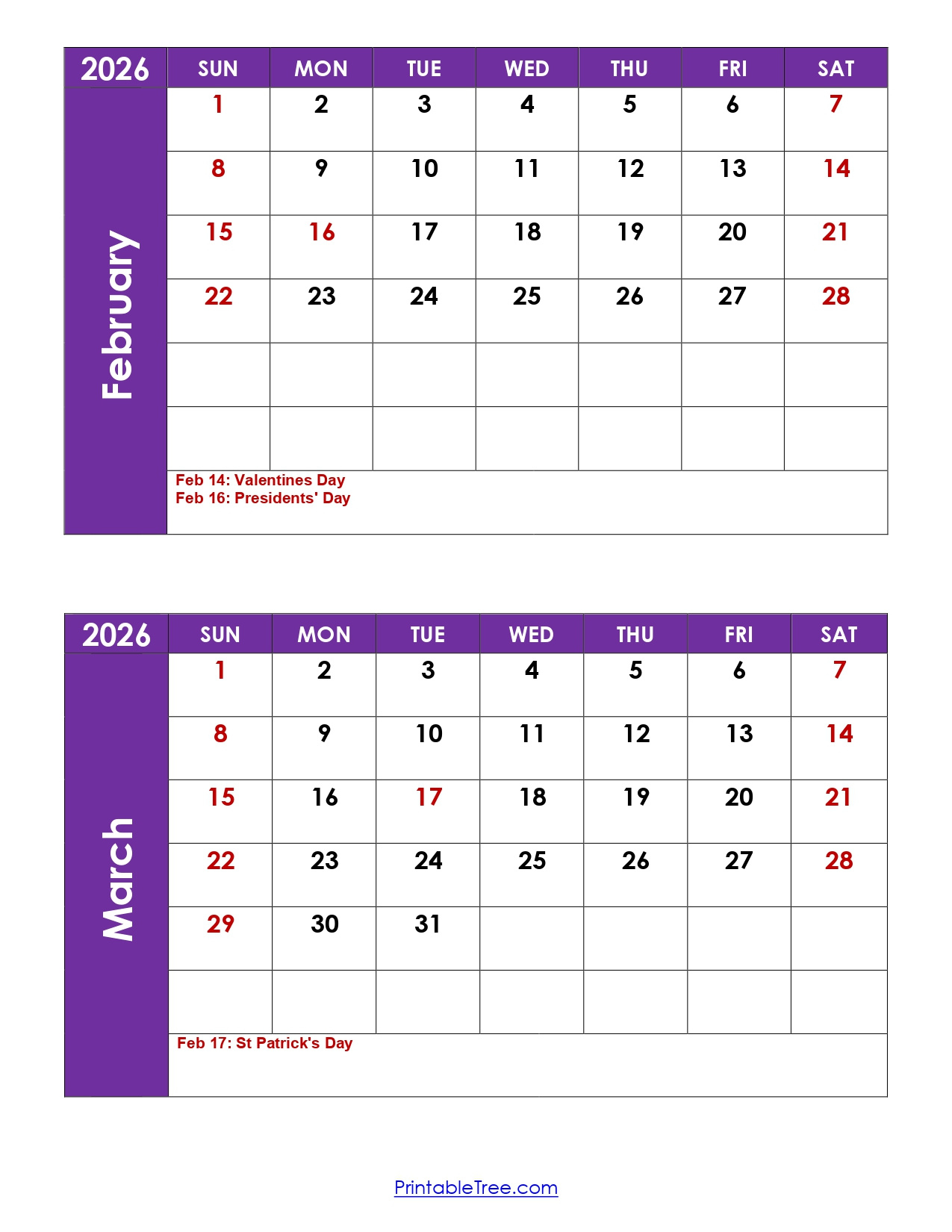 February And March 2026 Calendar Printable Pdf | 2 Month Calendar inside February and March Calendar 2026