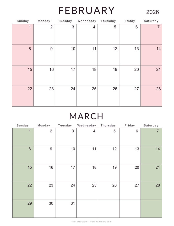 February March 2026 Printable Calendar