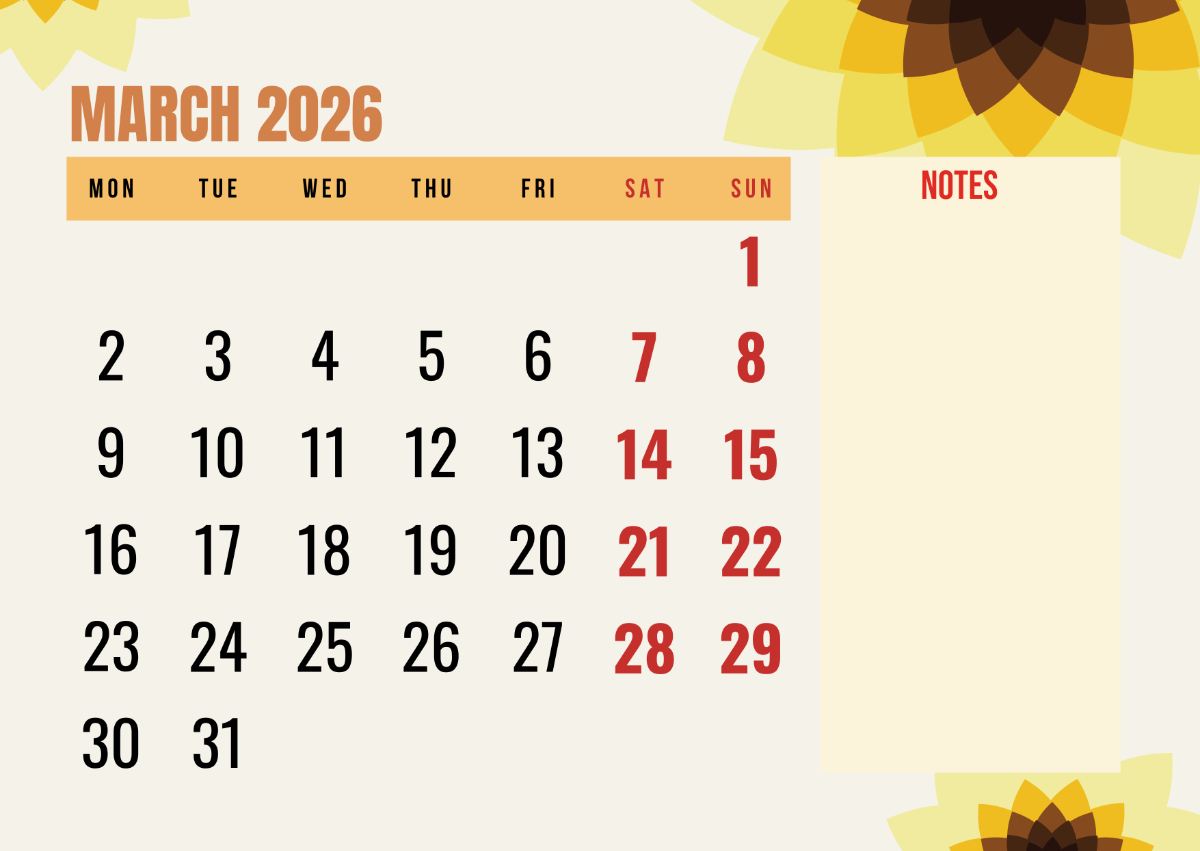 Free March 2026 Monday-Start Calendar Template To Edit Online in Printable Calendar March 2026 Monday Start