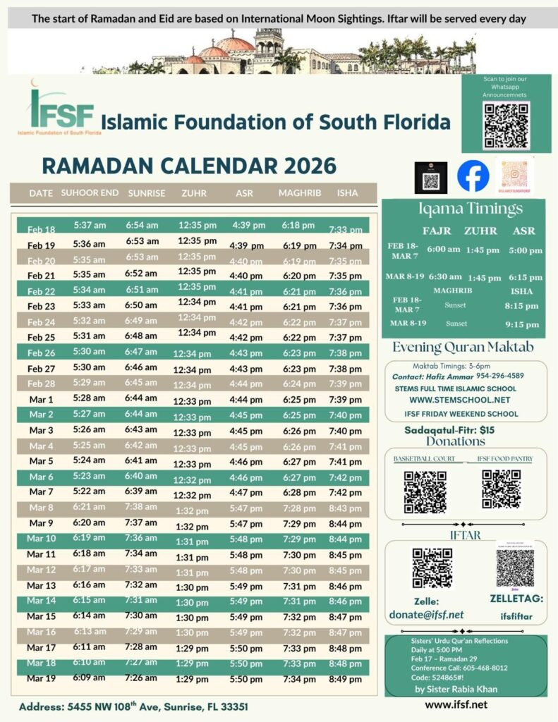 Ifsf – The Islamic Foundation Of South Florida with regard to Ramadan Calendar 2026 Florida