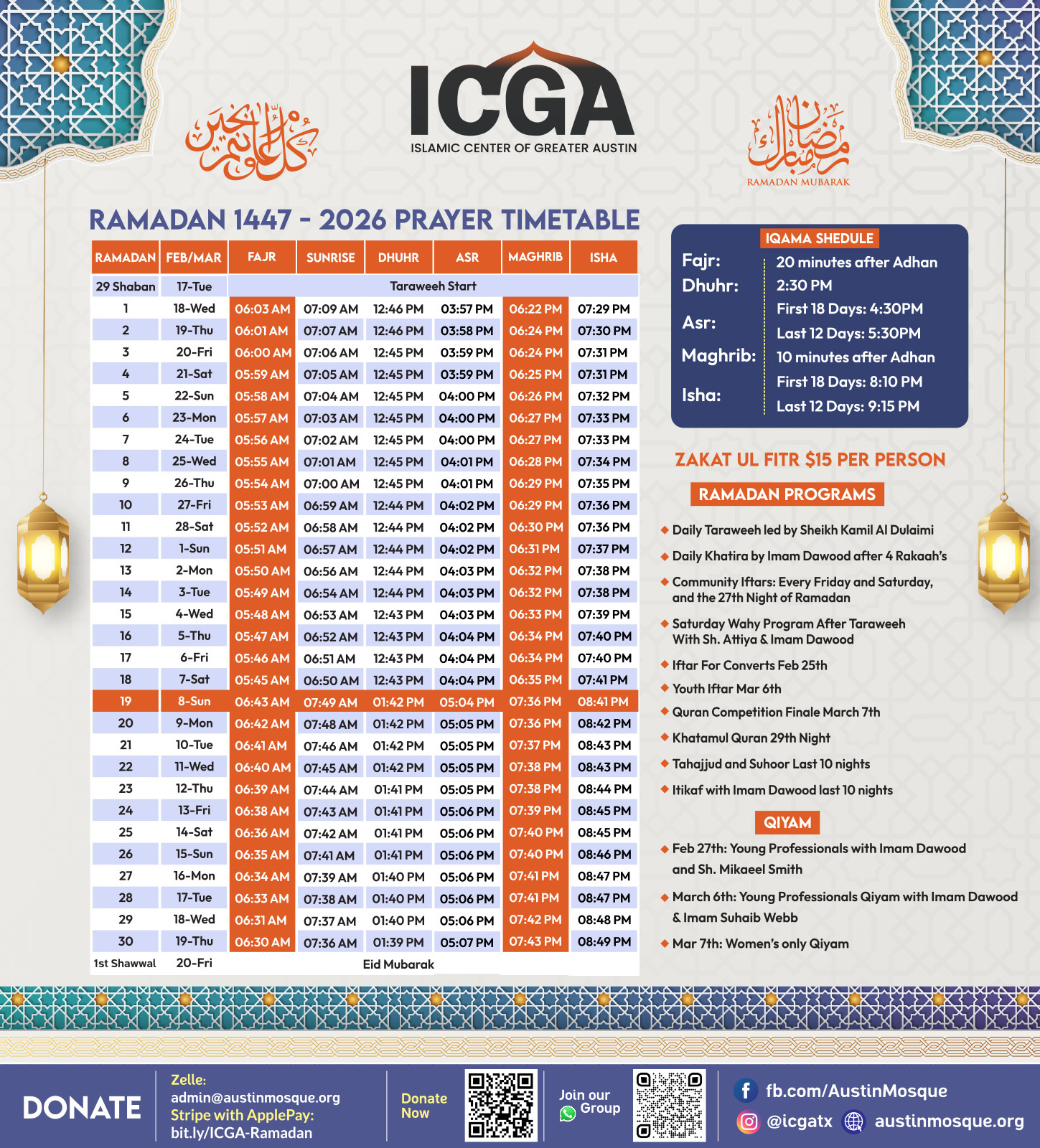 Islamic Center Of Greater Austin (Icga) inside Ramadan 2026 Calendar Austin Tx