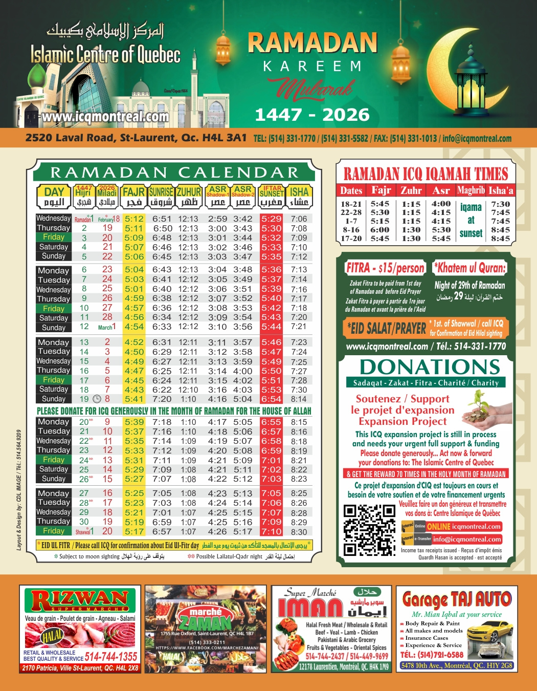 Islamic Centre Of Quebec within Ramadan Calendar 2026 Philadelphia