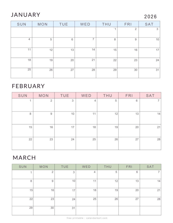 January March 2026 Printable Calendar