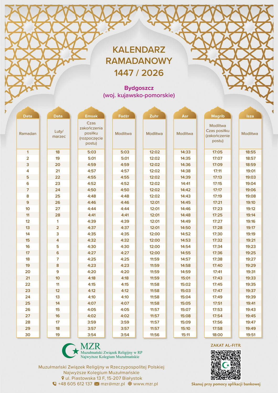 Kalendarz Muzułmański – Ramadan 2026 – Muzułmański Związek intended for Ramadan 2026 Calendar Nyc