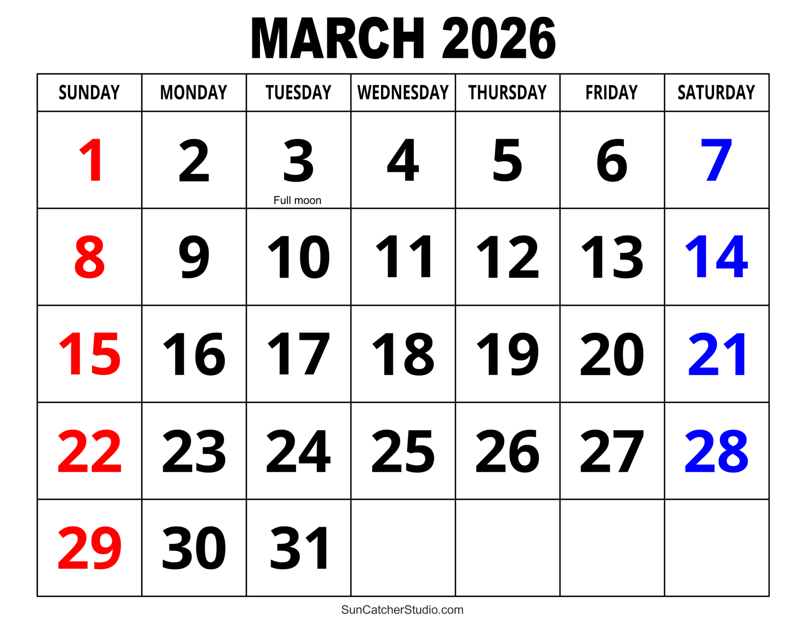 March 2026 Calendar (Free Printable) – Free Printables, Lettering regarding Calendar Of March 2026