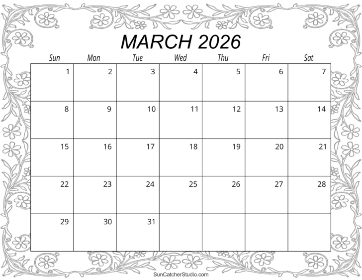 Printable March 2026 Calendar Page