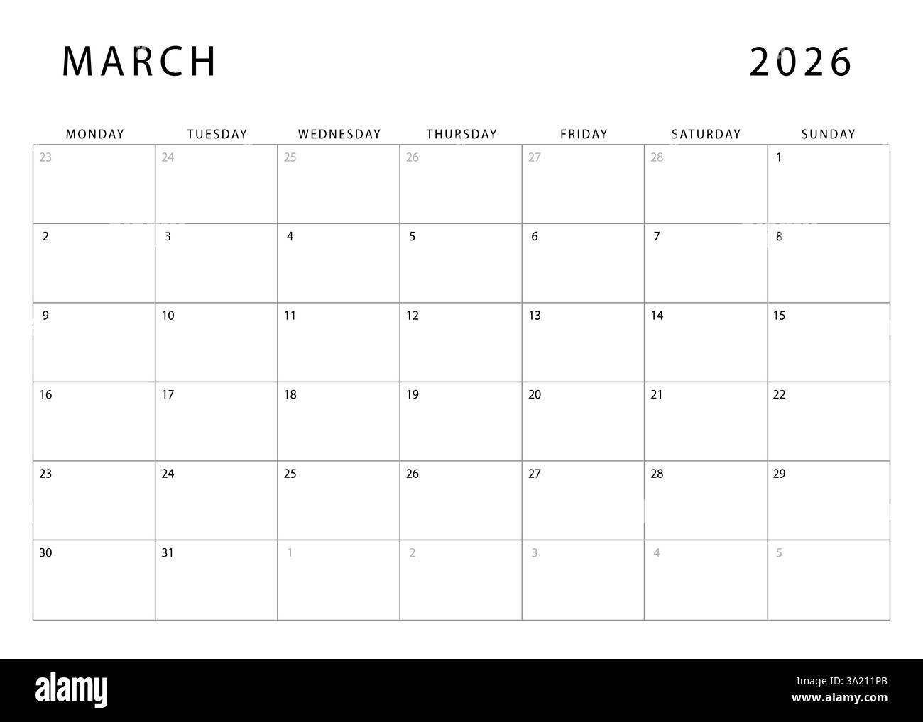 March 2026 Calendar. Monthly Planner Template. Monday Start within March Calendar 2026 Monday To Sunday