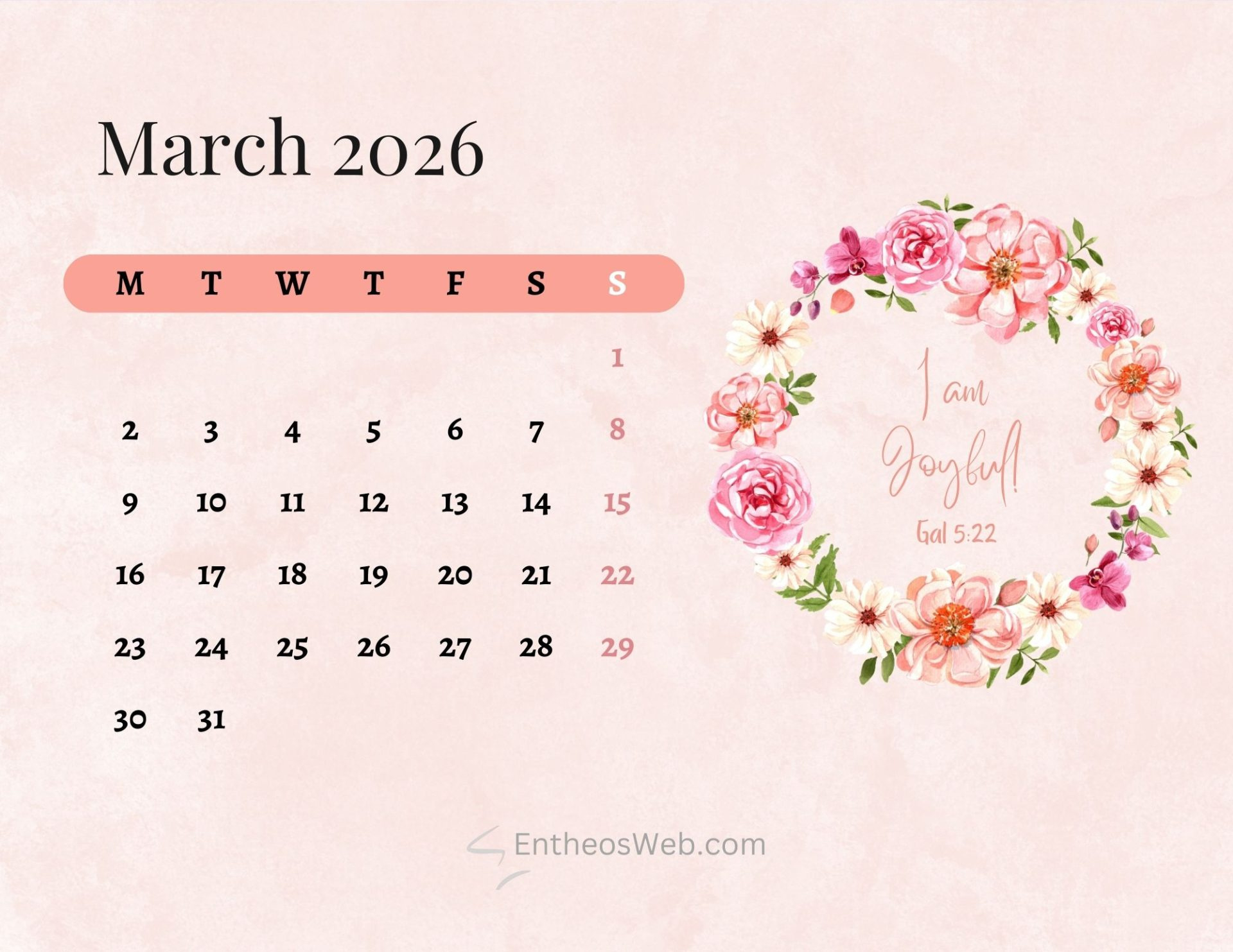 March 2026 Calendar Printables ยป Entheosweb regarding March Calendar Wallpaper 2026