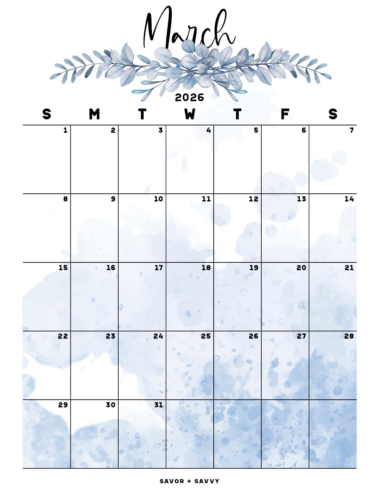 March 2026 Calendar Templates - 14 Free Printables - Savor + Savvy intended for March Calendar 2026 Vertical