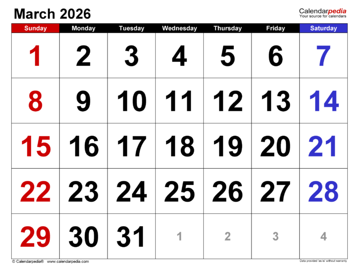 March Calendar 2026