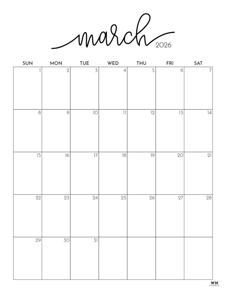 March 2026 Calendars - 150 Free Printables | Printabulls inside March 2026 Monthly Calendar