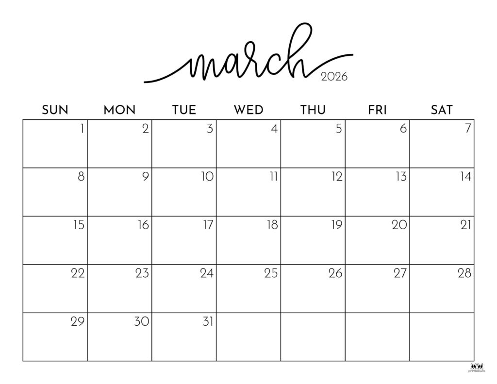 March 2026 Calendars - 150 Free Printables | Printabulls inside March 2026 Printable Calendar Free