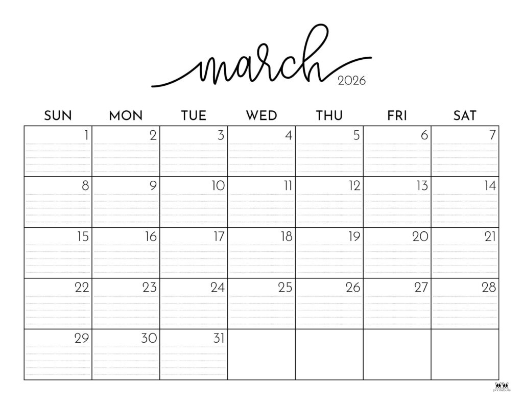 March 2026 Calendars - 150 Free Printables | Printabulls regarding March Printable Calendar 2026