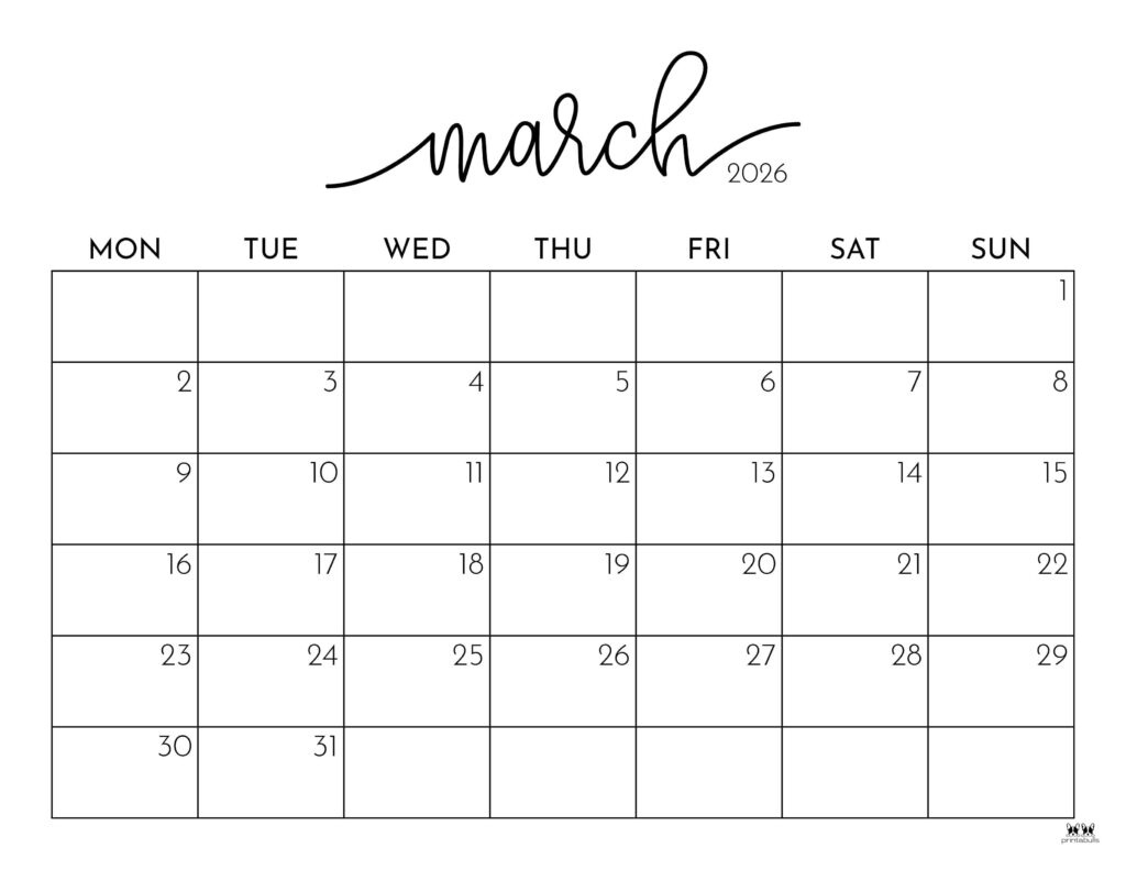 March 2026 Calendars - 150 Free Printables | Printabulls within March 2026 Calendar Printabulls