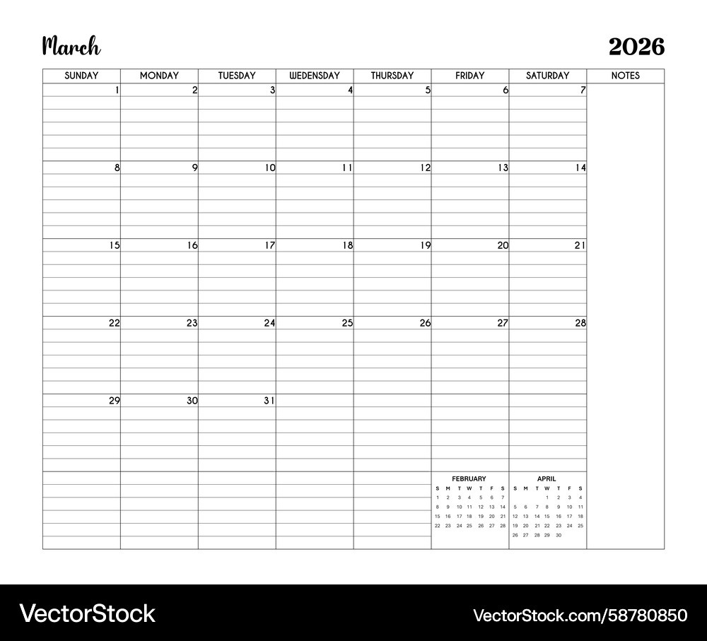 March 2026 Minimalist Printable Calendar Page – Lizenzfreie regarding March Calendar 2026 with Lines