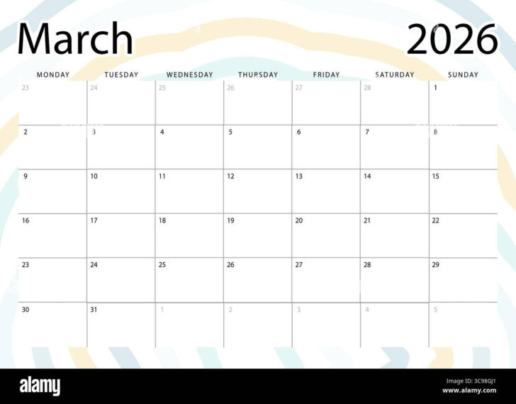 March Calendar 2026 Starting Monday