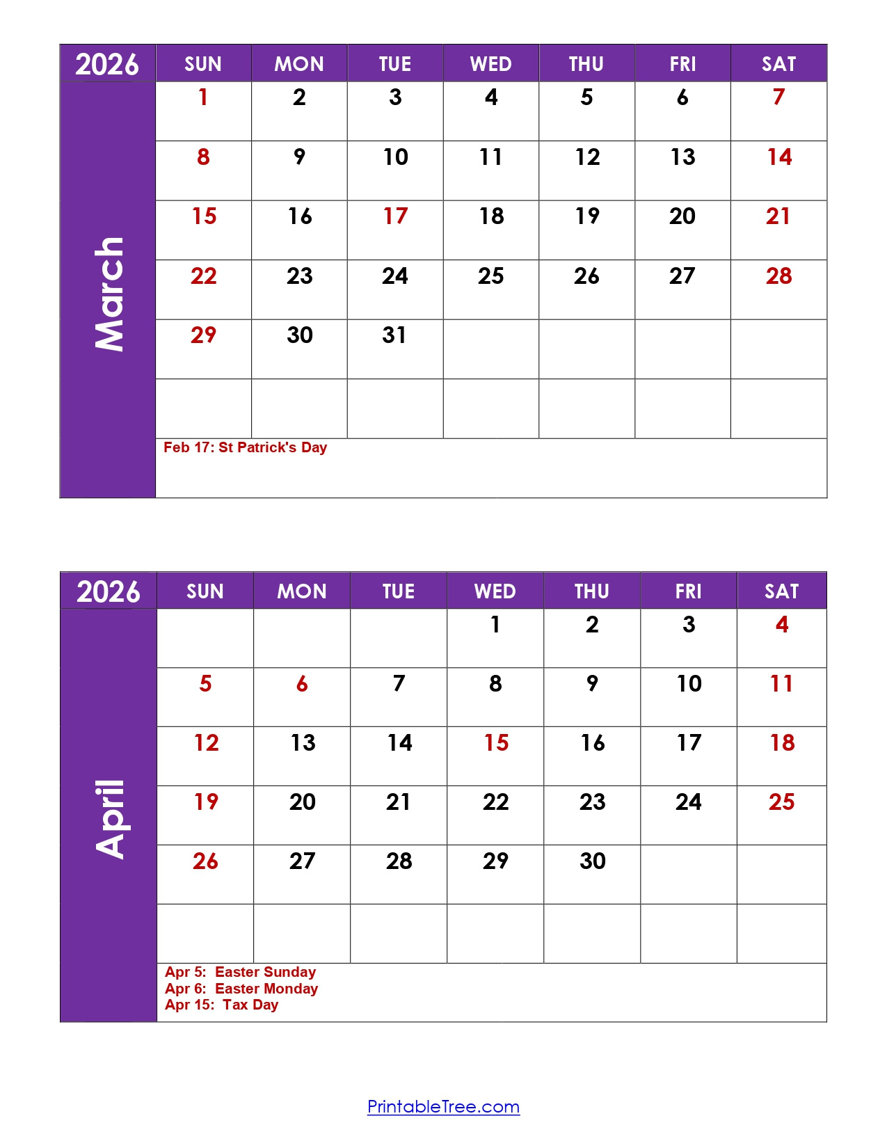 March And April 2026 Calendar Printable Pdf | 2 Month Calendar within Printable March April 2026 Calendar