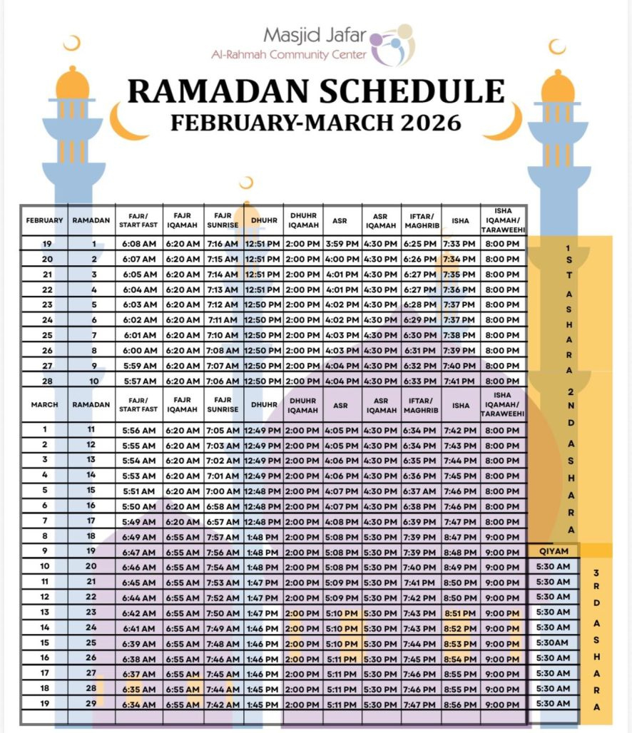 Masjid Jafar Community Center - Atlanta Based Masjid with regard to Ramadan Calendar 2026 Atlanta Ga