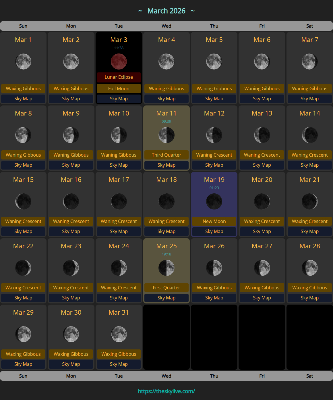Moon Calendar: March 2026 | Theskylive regarding March 2026 Moon Calendar