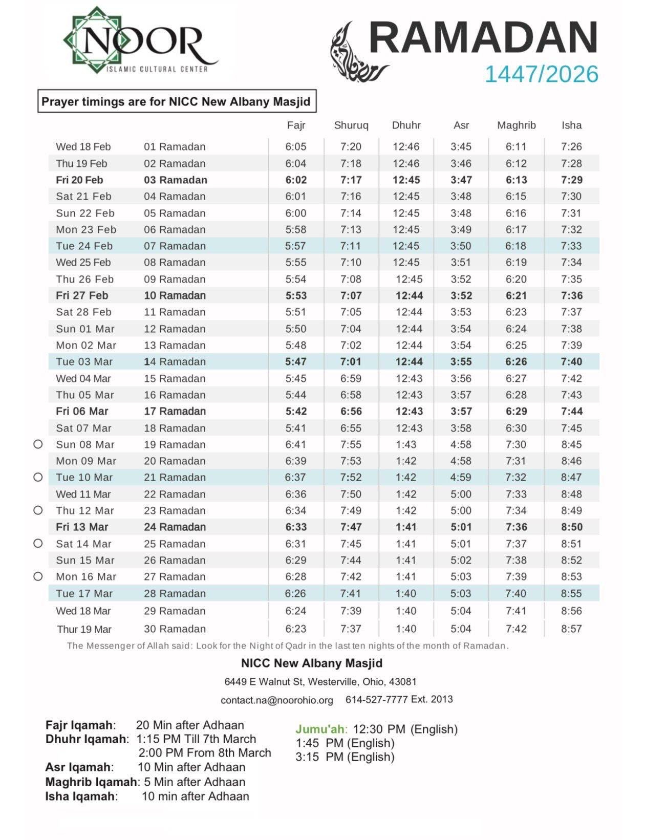 Noor Islamic Cultural Center pertaining to Ramadan Calendar 2026 Dublin Ca